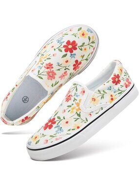 Women Pastel Floral Comfortable Breathable Low Top Slip on Loafer Sneaker Shoes